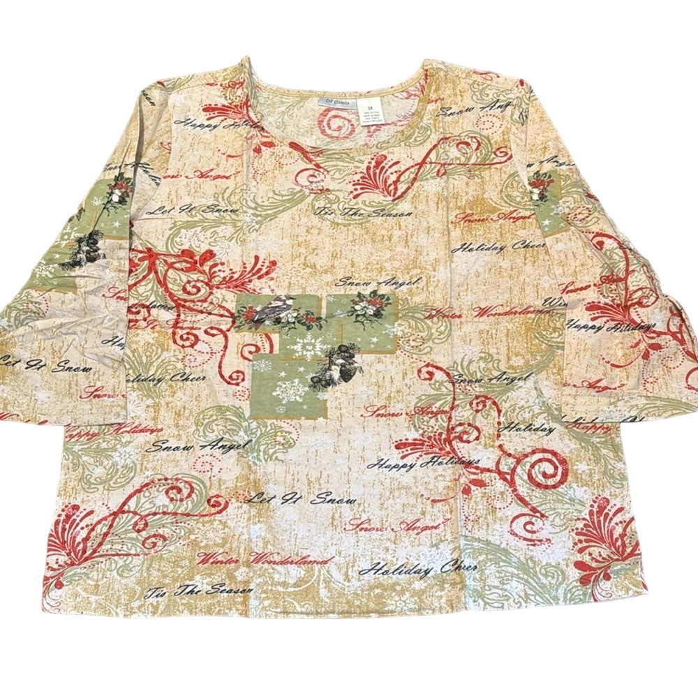 CW Classics Festive Holiday 3/4 Sleeve Cotton Top